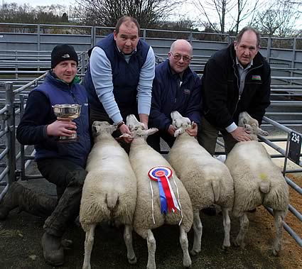 Champion Pen L to R D Aitken, Upper Cleugh, M Pratt (Judge), D Brydson & T Stevenson (Main sponsor Natural Stockcare Ltd))