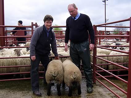 1st prize pair of lambs along with owner Hazel Martindale and judge Andrew Dawson
