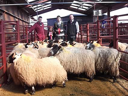 Henderson family with Michael Bowe the judge with champion pen of Blackfaces